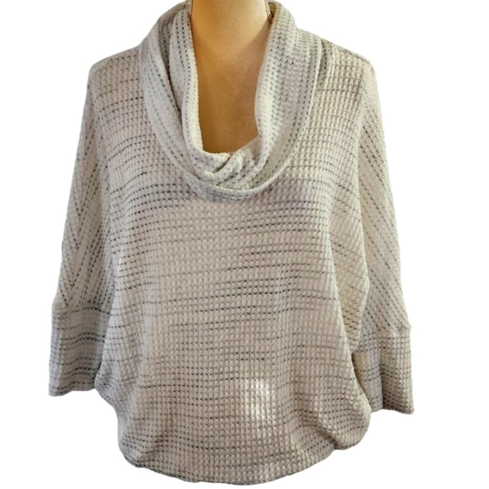Green Envelope Waffle Knit Cowl Neck Sweater Dolman Sleeves Size Medium